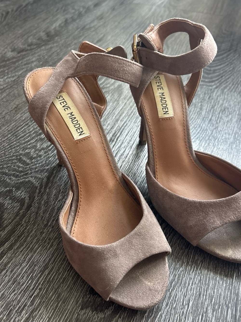 Steve Madden Taupe Suede Open-Toe Ankle Strap Heels